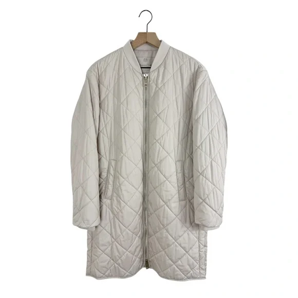 Massimo Dutti Longline Quilted Jacket Cream Sz S - Picture 2 of 14